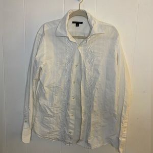 White Embroidered Banana Republic Collared Button Down